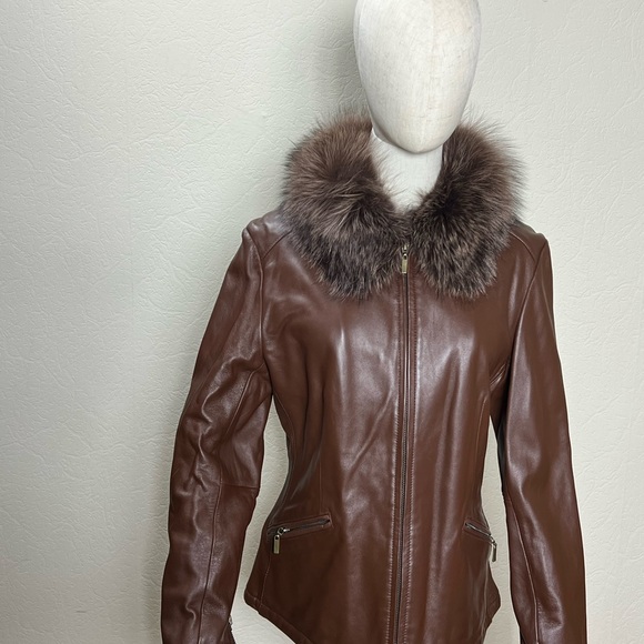 NWT Marvin Richard Brown Fur Leather Coat W/ Leopard Print Lining - Small - Picture 2 of 10